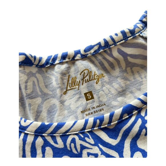 Lilly Pulitzer Rosen T-Shirt Dress Small 100% Cotton Martinique Blue Zee Bebe - Picture 2 of 5